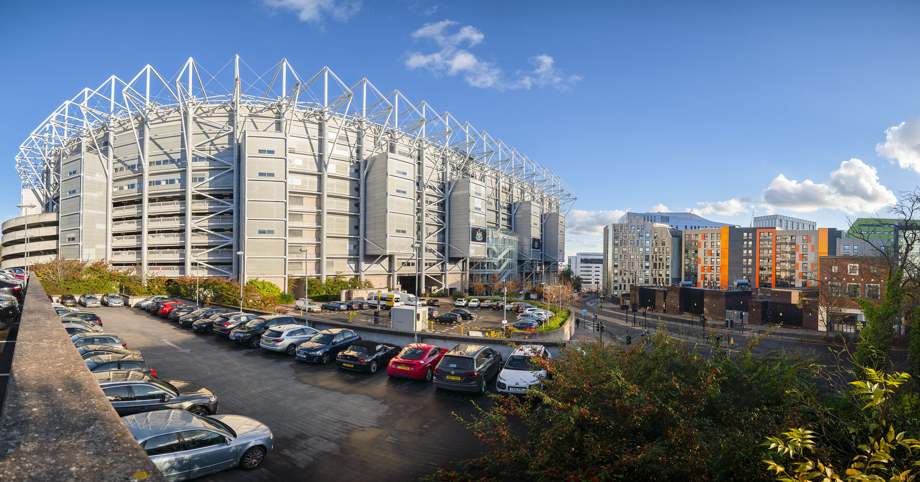 Exterior photograph of St James' Park, Newcastle stadium