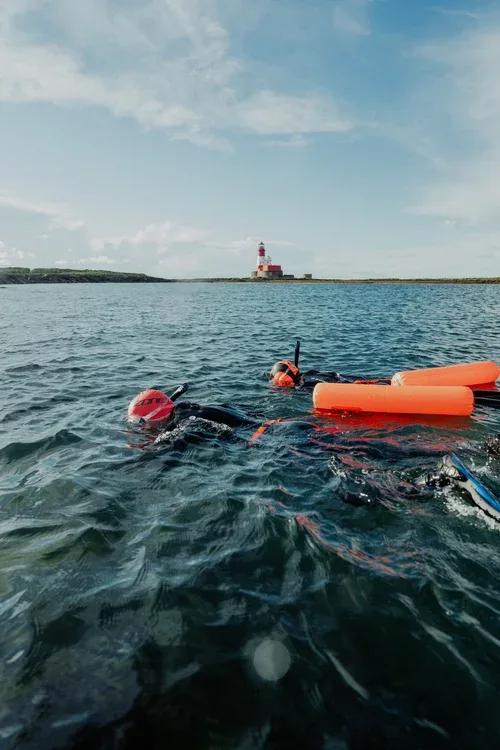 Two people snorkelling in the Farne Islands